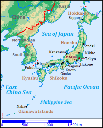 Map of Japan with main tourist attractions