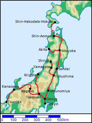 Route Map of Shinkansen in northern Japan