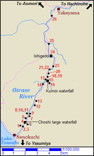 Map of Oirase stream