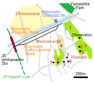 Map of Motomachi and Yamate area