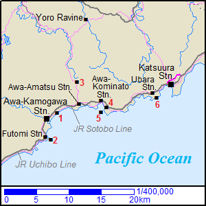 Map around Kamogawa and Katsuura