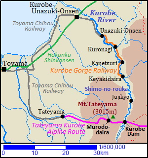 Map of Tateyama Kurobe Alpine Route