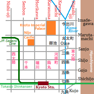 Map of main streets in Kyoto city