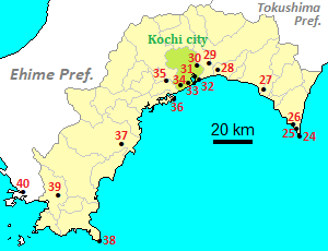 Map of temples for the pilgrimage in Kochi Prefecture