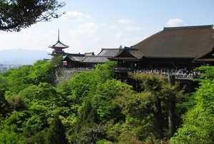 Kiyomizudera in fresh green leaves in Golden week