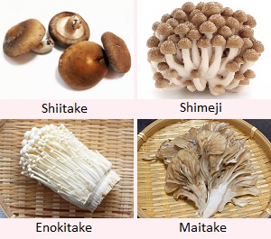 Shiitake, Shimeji, Enokitake, Maitake