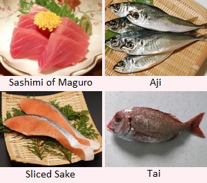 Maguro, Aji, Sake, Tai