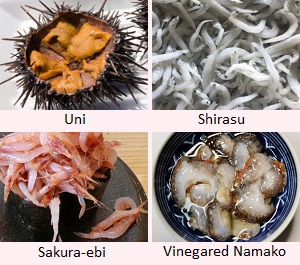 Uni, Shirasu, Sakura-ebi, Namako