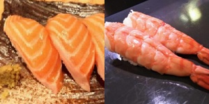 Salmon, Ebi (Boiled shrimp)