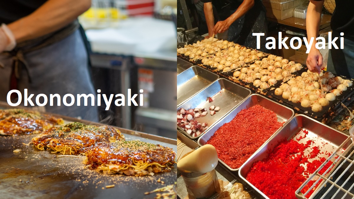 Japanese snack dishes - Okonomiyaki, Takoyaki