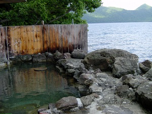 Outdoor onsen at the lakeside