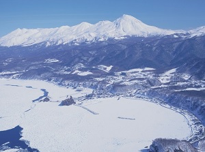 Utoro and Shiretoko mountains in winter