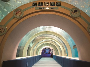 Tunnel under the water in Asamushi Aquarium