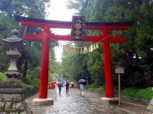 Torii gate at entrance of Osaki-Hachiman shrine