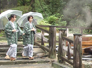 Guests wearing Geta in Naruko Onsen