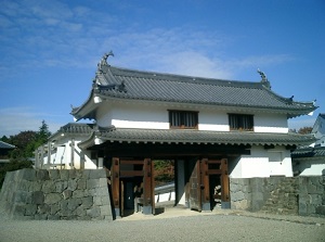 A restored gate of Shiroishi Castle