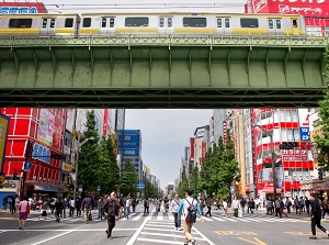 Main street in Akihabara on Sunday afternoon