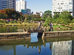 Pond in Kyu-Shibarikyu Gardens