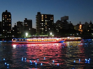 Cruising boats in the evening