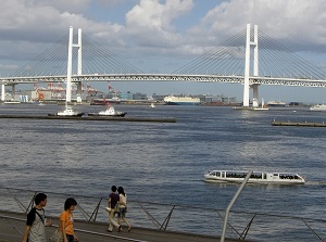 View of Yokohama Bay bridge from Back of a whale