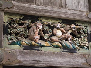 Three wise monkeys in Nikko Toshogu