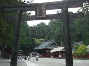 Old Torii gate and Worship Hall of Futarasan Shrine