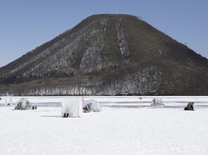 Frozen Lake Haruna in winter