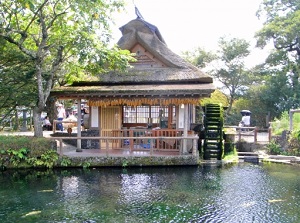 A water mill and a pond in Oshino-hakkai