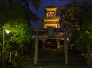 Main gate with stained glasses in the evening