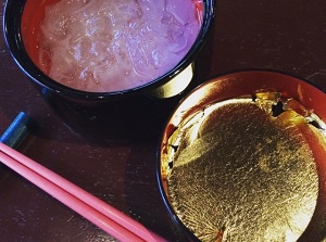 Japanese sweets with gold leaf in Kaikaro