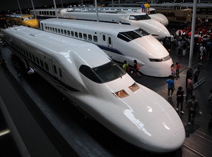Display of Shinkansen cars