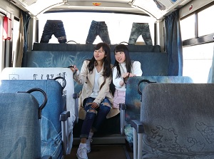 Route bus with denim seats in Kojima