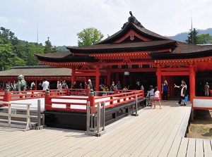 Stage in front of main shrine of Itsukushima Shrine