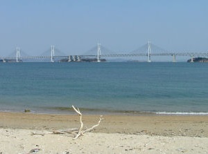 Great Seto Bridge from a beach on Honjima