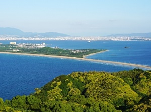 View of Umi no Nakamichi and Fukuoka city from Shikanoshima
