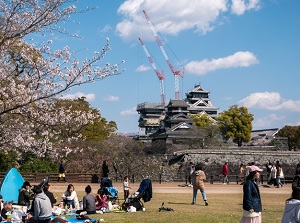 Castle tower of Kumamoto Castle under repair in spring of 2019