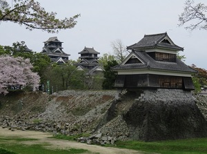 Damaged stone wall of Uto-yagura tower in Kumamoto castle