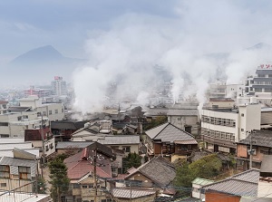 Steam in the onsen area in Beppu
