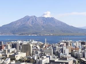 View of Sakurajima from the center of Kagoshima city