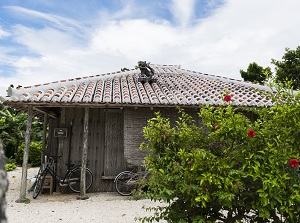 Traditional house with a Shisa in Taketomi Island