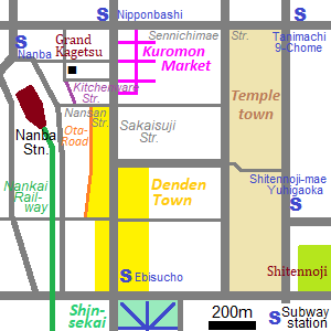 Map around Nanba in Osaka