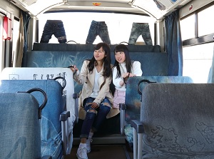 Route bus with denim seats in Kojima